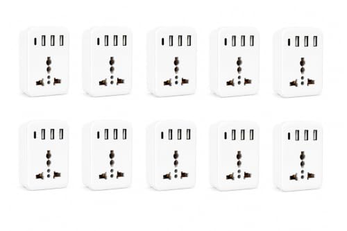 Image of MX Universal MultiPort Travel Adapter with AC Socket, 1 Type-C PD Port & 3 USB Ports, 2500W Power Output, Compact Cordless Extension Board for Home, Office, Hotel & Travel Use, Pack of 10