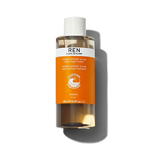 REN Clean Skincare Glow Tonic - Daily Facial Brightening - Exfoliate, Hydrate & Even Skin Tone with Resurfacing AHAs & BHAs - Cruelty Free & Vegan Pore Reducing Toner, 3.3 Fl Oz