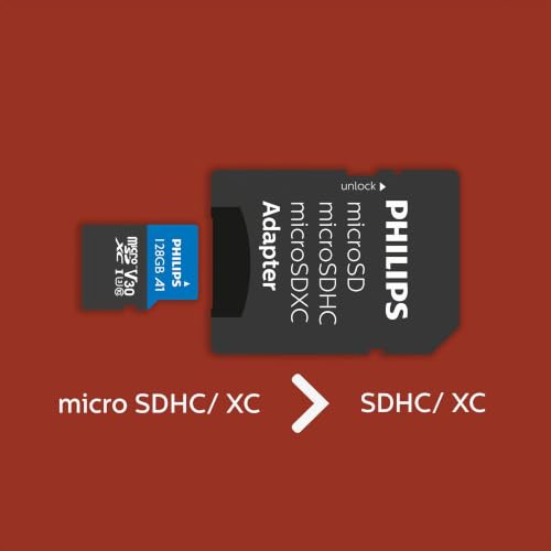 Philips Ultra Pro Carte microSDXC 128 Go + SD adapteur UHS-I U3, Vitesse de Lecture jusqu'à 100 Mo/s, A1 Fast App Performance, V30, Carte mémoire pour Smartphones, Tablette, PC, vidéo 4K UHD