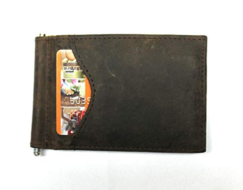 Rugged Leather Front Pocket Wallet with Spring Clip for Bills - Crazy Horse Cowhide4