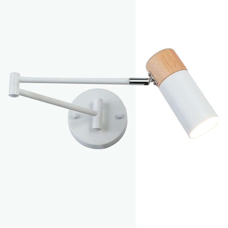 B·LED BARCELONA LED - Aplique de Pared en Aluminio y Madera – Diseño Nórdico Moderno – Orientable con Brazos Articulados – Casquillo E27 G45 (Bombilla no incluida) – Blanco