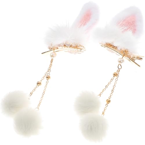 Healeved 1ペア ウサギの耳 ヘアクリップ イースター バニー ヘアピン ラビット 耳 ダングル タッセル ヘアクリップ ぬいぐるみ ウサギ 耳 ヘアピン イースターガール ヘアアクセサリー