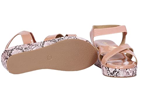 Image of CHERE fashion Sandal For Women' With Peach Multi Cross Strap | Snake print Wedges | Comfortable Sandals for Casual, Party and Formal Occasions