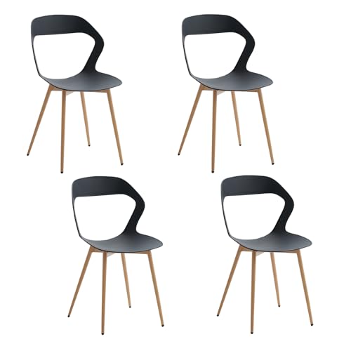JZGORC Set di 4 Sedie da Pranzo Moderno, Sedie da Cucina, con Gambe in Metallo Sedia e Grande Design Dello Schienale Cavo, Adatto Per Soggiorno e Sala da Pranzo - Nero + Legno
