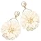 Abaodam Boucles d'Oreilles Fleurs en Tissu et Perles Grandes Boucles Pendantes pour Femmes Bijoux Fantaisie Floraux Accessoires Élégants pour Fêtes et Occasions