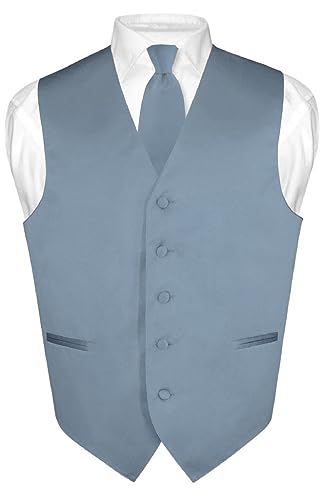Men's Dress Vest Necktie Set Solid Color Neck Tie Vests for Suit or Tuxedo