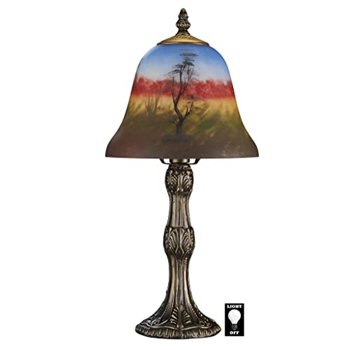Design Toscano Forest Scene at Sunset Reverse Hand-Painted Glass Lamp, 7.50" x 17.00"