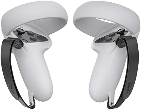 KIWI design Controller Grips Cover Accessories Compatible with Oculus Quest 2, Protector with Adjustable Knuckle Straps (Black+Light Grey, 1 Pair)