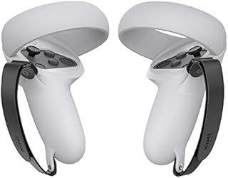 KIWI design Controller Grips Cover Accessories Compatible with Oculus Quest 2, Protector with Adjustable Knuckle Straps (Black+Light Grey, 1 Pair)