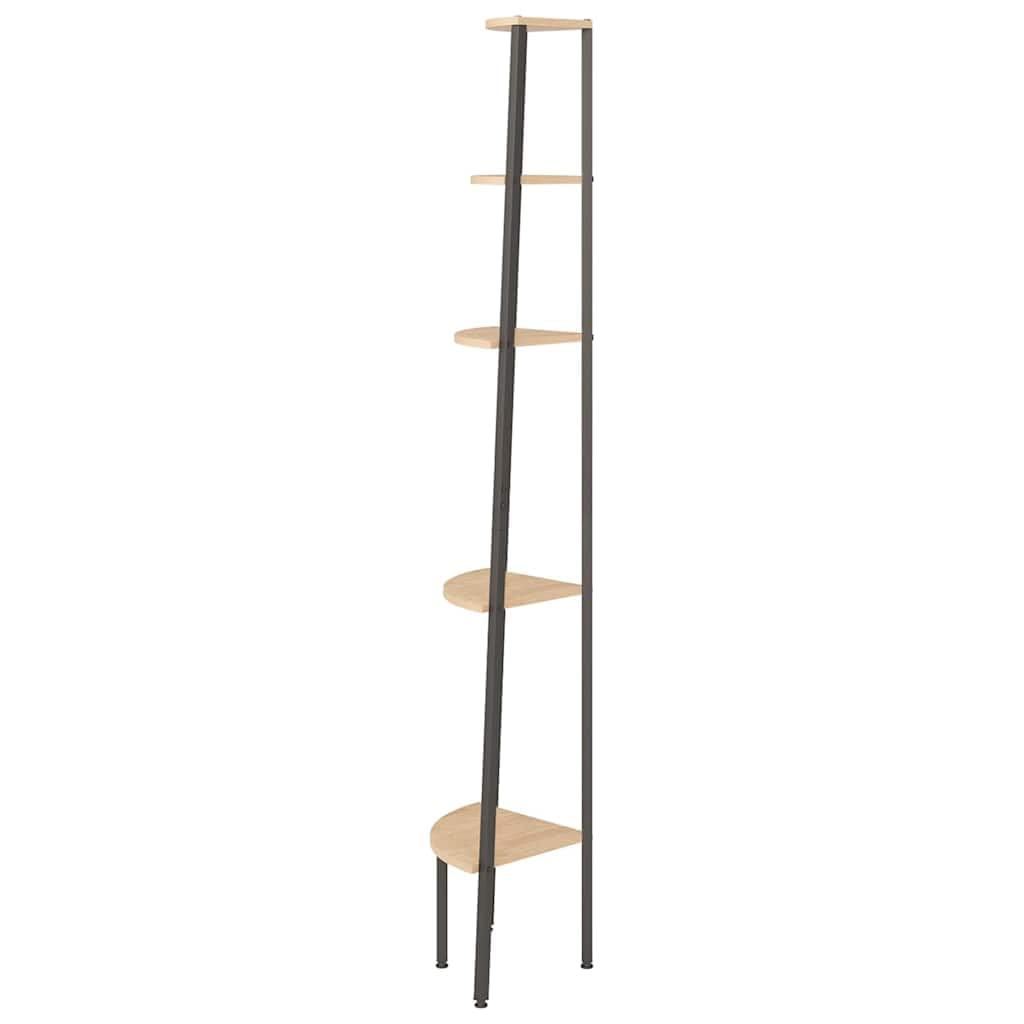 Eckregal mit 5 Böden Holzwerkstoff und Stahl 45,5x31,5x180 cm Hellbraun schwarz, platzsparend als Bücherregal, Raumteiler, Aufbewahrung für Wohnzimmer, Büro, Kinderzimmer