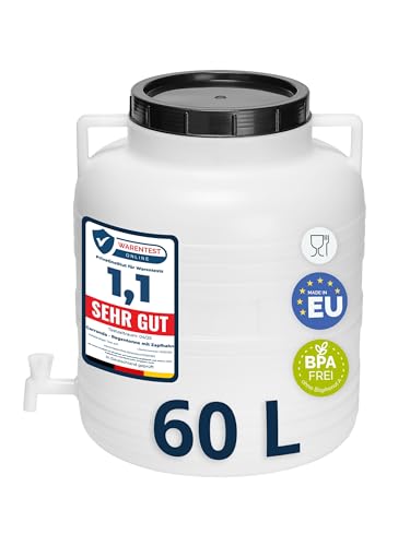 Garronda beczka 60 litrów wolna od BPA, z kranem, szerokootworowa, zbiornik na wodę i pojemnik z pokrywką do kiszenia kapusty oraz do solenia mięsa GD-0090, Biały