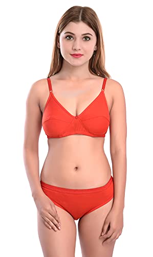 Image of PIBU-Net Bra Panty Set Lingerie Set Full Coverage Non-Padded Non-Wired Honeymoon Set(Pack of 2)(Color -Red,Black) Model No:122
