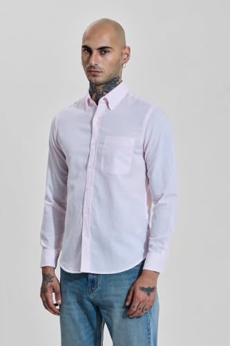 Image of SNITCH Men Casual Shirt | Slim Fit Full Sleeve Button-Down Collar Solid Design | Premium Cotton Linen Blend & Breathable Fabric for Office, Semi-Formal & Everyday Wear