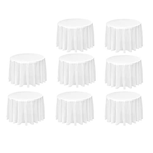 GANMEI Paquete de 8 manteles redondos, manteles desechables blancos de 84 pulgadas, manteles redondos de PEVA impermeables (blanco)