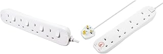 Masterplug SWC4210N-MP Four Socket Extension with Individual Switches, 2 Metres, White, 5.4 cm*2.6 cm*32.4 cm & SRG4210N-MP Four Socket Power Surge Protected Extension Lead, 2 Metres, White
