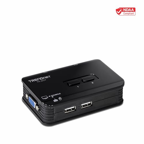 Image of TRENDnet 2-Port USB KVM Switch, TK-207K, Control Two Computers with One Set of Console Controls, 2048 x 1536 Resolution, 60Hz Refresh Rate, All Required Cabling Included, Black