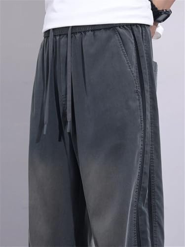 Men Clothing Summer Thin Soft Fabric Jeans Loose Wide Leg Pants Elastic Waist Casual Trousers 6