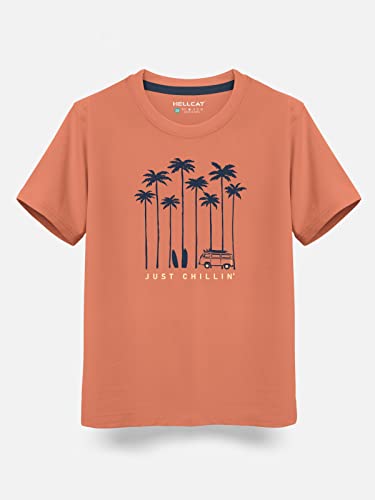 Image of HELLCAT Boys Round Neck Printed Blended Cotton Tshirt -Combo Pack of 2 - Orange /Blue