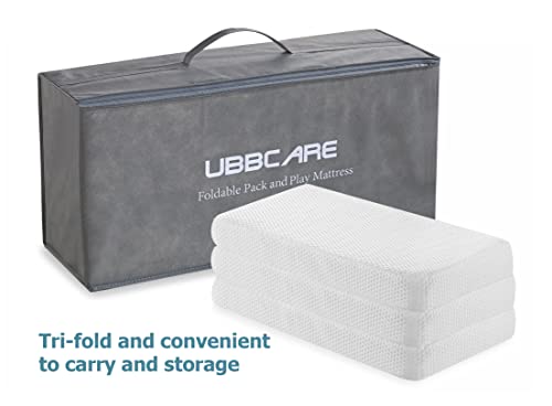 Ubbcare Waterproof Pack And Play Mattress, Portable Crib Mattress For Babies And Toddlers, Memory Foam 38 X 26 X 3 Inches Dual Sided Mattress, Washable Cover & Storage Bag #TOP2