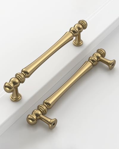 Coinkoly 10 Pack 5 Inch (128mm) Brushed Brass Cabinet Pulls Heavy-Duty Solid Kitchen Cabinet Handles Brass Hardware for Bathrooms Cupboard Drawer