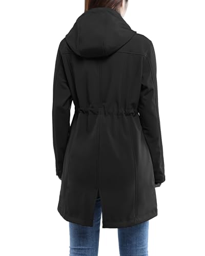 33,000ft Women's Softshell Long Jacket with Hood Fleece Lined Windproof Warm up Waterproof Windbreaker2