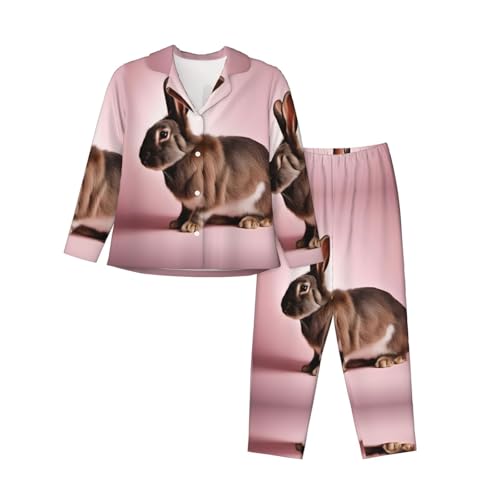 YQTGBCED Set pigiama da donna con stampa di conigli, pigiama per famiglia, per Natale, Ringraziamento e uso quotidiano, Nero , XXL