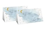 Table Place Card for Baby Shower, 25 Pcs Tent Cards Set with Moon and Stars Design, Editable Name Cards for Table Seating, Sleepover Party Food Lables, Twinkle Little Star Baby Shower Decorations(09)