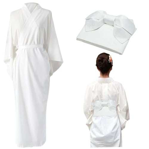 Kimono blanc pour femme avec ceinture Obi imprimé floral japonais taille M