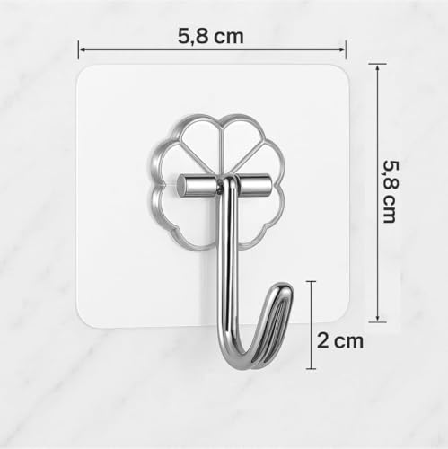 Image of Self Adhesive Hooks for Hanging | Heavy Duty Adhesive Wall Hooks for Wall Heavy Items | Sticker Screw Wall Hook Without Drilling, Nail Free Wall Hooks for Clothes Towels (Flower Hook, 10-pcs)
