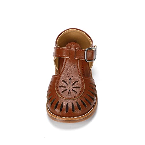 Girl's Leather Sandals Closed-Toe Princess Summer Dress Shoes (10 Toddler, Brown, Numeric_10)3