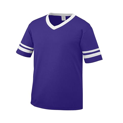 Augusta Sportswear Boys' Standard Youth Sleeve Stripe Jersey, Purple/White, Small