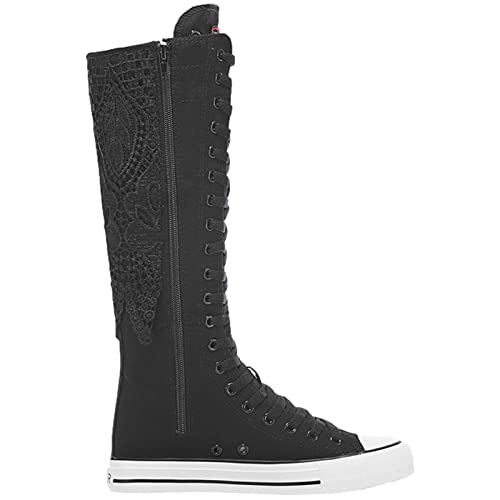 Image of ANUFER Women Fashion Canvas Dance Boots Knee High Bicycling Boots Girls Fancy School Shoes