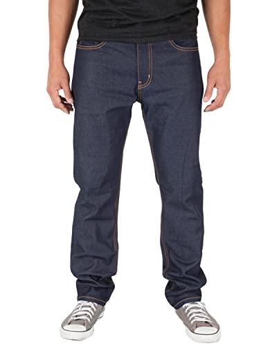 RDS93_32x32 Mens 13oz Raw Denim Pants Classic Straight Fit Unwashed Rigid Jeans Blue Indigo 32