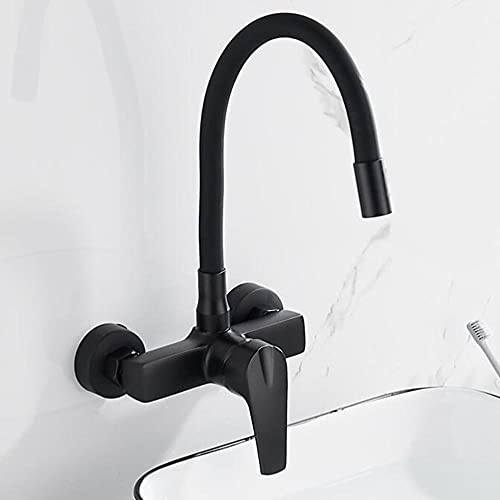 Robinet mural double trou en laiton rotatif pour évier de cuisine et salle de bain