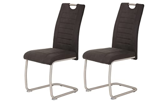 Hela Tische, 2er Set Esszimmerstuhl Ulla, Bezug Microfaser Vintage-Optik Anthrazit, Metallgest. Rundrohr Edelstahl (echt)