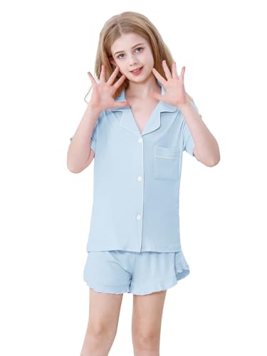 Schbbbta Girls Pajamas Set 2 Piece Button Down Pjs Soft Ruffle Sleepwear Loungewear3