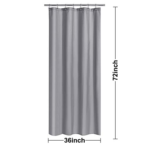 Image of N&Y HOME Fabric Shower Stall Curtain or Liner 36 x 72 Inches - Hotel Quality, Machine Washable, Water Repellent - Gray, 36x72