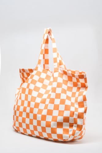 Oranj Dama Desenli Oversize Kanvas Bez Çanta