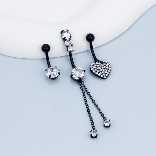 Vsnnsns 14G Heart Belly Button Ring Piercing Jewelry 316L Stainless Surgical Steel Cubic Zirconia Navel Rings Clear Heart CZ Reverse Belly Button Ring Piercing Jewelry for Women Men Hypoallergenic4