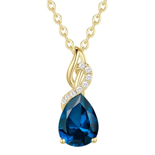 FANCIME Blue Topaz Necklace 14K Solid...