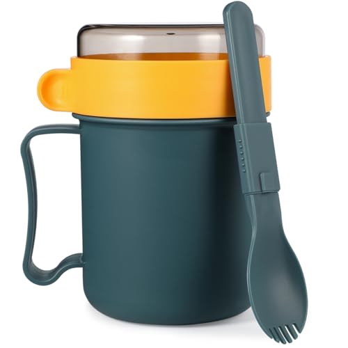 Cabilock Microwavable Mug with Lid, Oatmeal Bowls with Foldable Spork, 13.5 Oz...