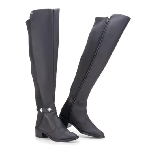 Bota Feminina Over The Knee GuGi Cano Longo Com Zíper e Elástico 219-GG (Preto, 35)