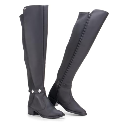 Bota Feminina Over The Knee GuGi Cano Longo Com Zíper e Elástico 219-GG (Preto, 40)