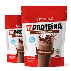 JustLoading Proteína Whey Sabor Chocolate | 22,5g proteína por dosis | Con Digezyme® | Recuperación muscular y fácil digestión| Pack 2 unidades x 400g