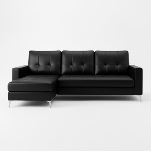 Image of CASASTYLE Madison 4 Seater Leatherette LHS L Shape Sofa Set (Black) Premium Finish | Ideal for Living Rooms