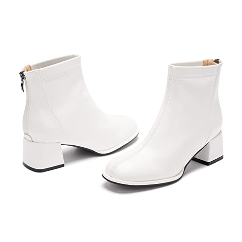 Women's Fashion Ankle Boots Chunky Low Block Heel Booties Back Zipper Fall Short Boots Shoes3