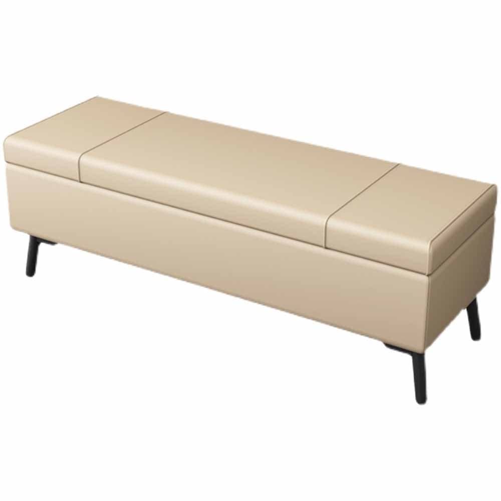 Pouf de rangement en cuir artificiel beige avec siège mousse