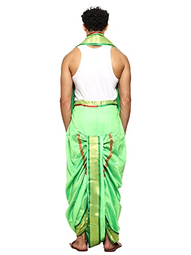 Image of Rameshwaram Fabrics Readymade Dhoti for Men, Velcro Style Stitched Mens Silk Dhoti Pant with Stole Set