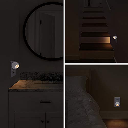 Emotionlite Plug-in Night Lights, Warm White LED Nightlight, 360° Rotation, Dusk to Dawn Sensor, Kids, Adult, Bedroom, Hallway, Bathroom,Kitchen, Stairways, Corridor, UL Listed, 6 Pack