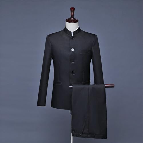 Men's Stand Collar Mandarin Suit Set Slim Fit 2 Piece Comfort Dress Suits Embroidered Front Button Blazer Pants Sets4